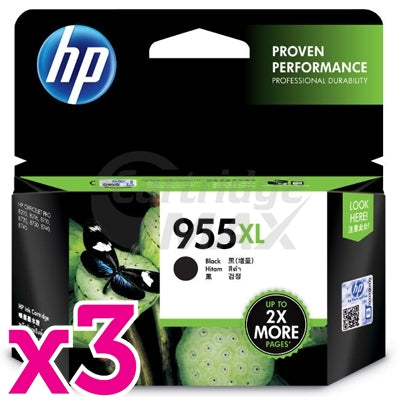 3 x HP 955XL Original Black High Yield Inkjet Cartridge L0S72AA - 2,000 Pages