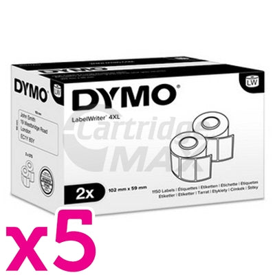 5 x Dymo S0947420 Original White Label 2 Rolls 102mm (W) x 59mm (H)  - 575 labels per roll