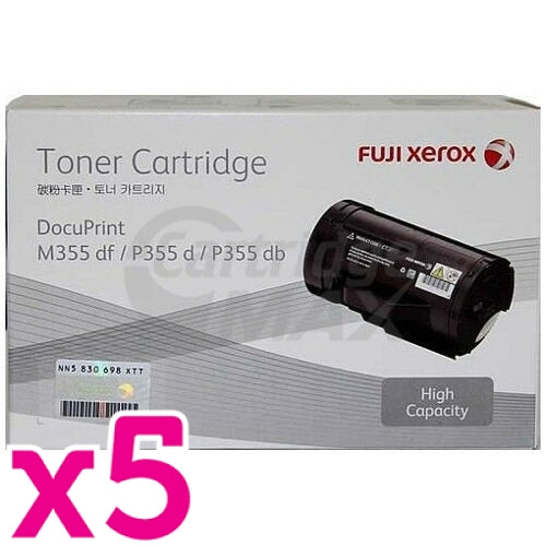 5 x Original Fuji Xerox DocuPrint M355df, P355d Black High Yield Toner - 10,000 pages (CT201938)
