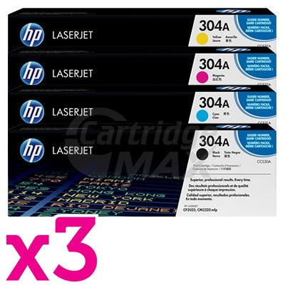 3 sets of 4 Pack HP CC530A-CC533A (304A) Original Toner Cartridges [3BK,3C,3M,3Y]