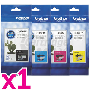4 Pack Brother LC-436 Original Ink Cartridges Combo [1BK, 1C, 1M, 1Y]