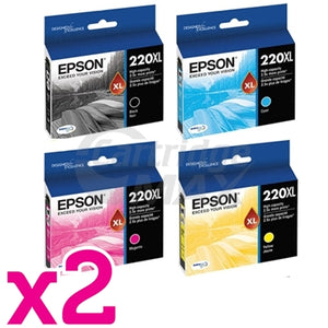 8 Pack Original Epson 220XL (C13T294192-C13T294492) High Yield Ink Combo [2BK,2C,2M,2Y]