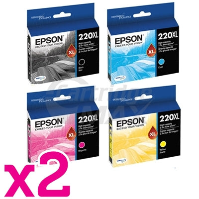 8 Pack Original Epson 220XL (C13T294192-C13T294492) High Yield Ink Combo [2BK,2C,2M,2Y]