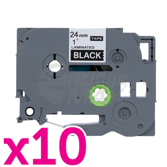 10 x Brother TZe-355 Generic 24mm White Text on Black Laminated Tape - 8 metres
