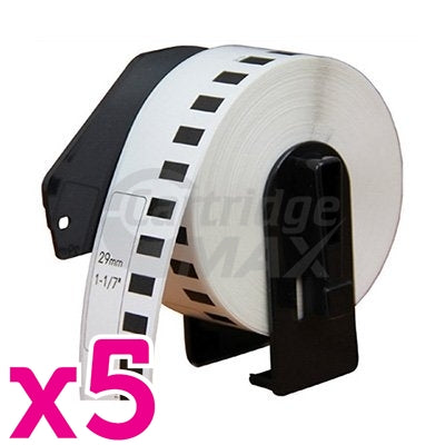 5 x Brother DK-22211 Generic Black Text on White Continuous Film Label Roll 29mm x 15.24m