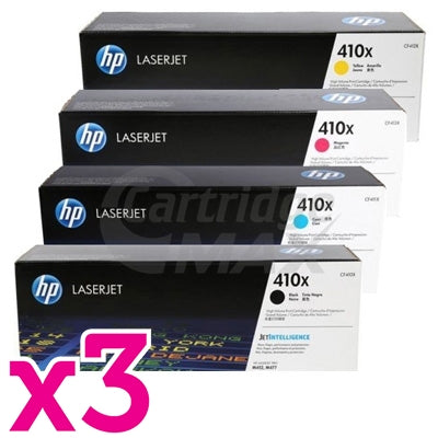 3 sets of 4 Pack HP 410X (CF410X-CF413X) Original Toner Cartridges [3BK,3C,3M,3Y]