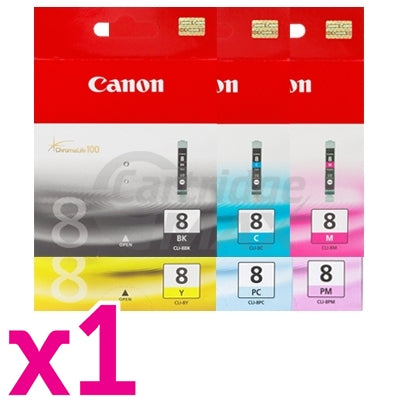 6-Pack Original Canon CLI-8BK/C/M/Y/PC/PM Inkjet Cartridges [1PBK,1C,1M,1Y,1PC,1PM]