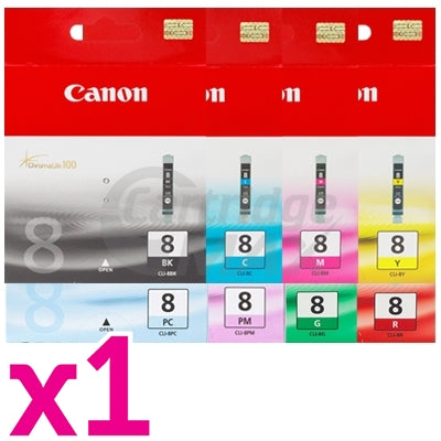 8-Pack Original Canon CLI-8BK/C/M/Y/PC/PM/G/R Inkjet Cartridges [1PBK,1C,1M,1Y,1PC,1PM,1G,1R]