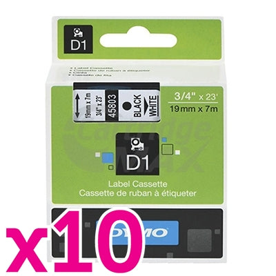 10 x Dymo SD45803 / S0720830 Original 19mm Black Text on White Label Cassette - 7 meters