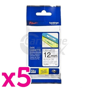 5 x Brother TZe-M31 Original 12mm Black Text on Matt Clear Laminated Tape - 8 metres