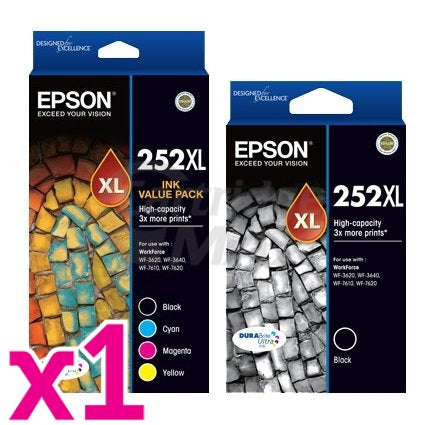 5 Pack Epson 252XL Original Ink Cartridge [C13T253692+C13T253192] [2BK,1C,1M,1Y]