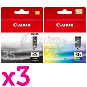 6 Pack Canon PGI-35BK CLI-36C Original InkJet Cartridges [3BK,3C]