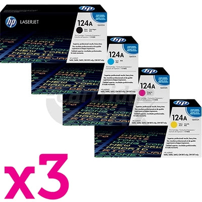 3 sets of 4 Pack HP Q6000A-Q6003A (124A) Original Toner Cartridges [3BK,3C,3M,3Y]