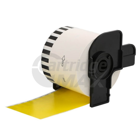 Brother DK-44605 Generic Removable Black Text on Yellow Continuous Paper Label Roll 62mm x 30.48m