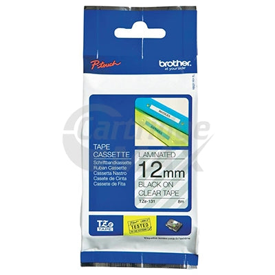 Brother TZe-131 Original 12mm Black Text on Clear Laminated Tape - 8 meters