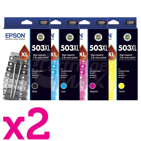 8 Pack Epson 503XL Original High Yield Inkjet Cartridge Combo C13T09R192 - C13T09R492 [2BK,2C,2M,2Y]