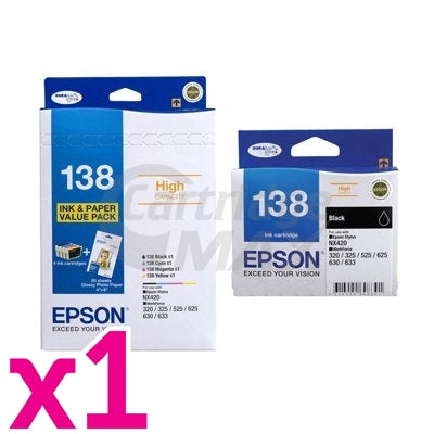5-Pack Original Epson 138 T1381-T1384 Inkjet Cartridges [C13T138695+C13T138192] [2BK,1C,1M,1Y]