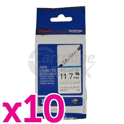 10 x Brother HSe-231 Original 11.7mm Black Text on White Heat Shrink Tube Tape - 1.5 meters