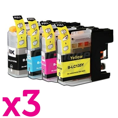 12 Pack Generic Brother LC-137XLBK + LC-135XLC/M/Y Ink Cartridges [3BK,3C,3M,3Y]