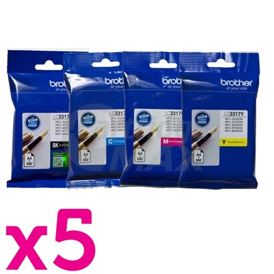 20 Pack Original Brother LC-3317 Ink Combo [5BK,5C,5M,5Y]