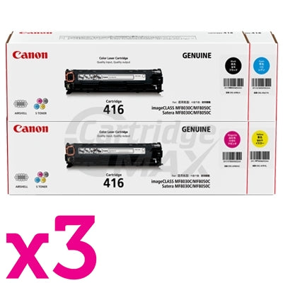 3 sets of 4 Pack Original Canon CART-416 Toner Cartridges [3BK,3C,3M,3Y]