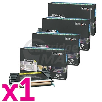 4 Pack Lexmark Original C736 / X736 / X738 High Yield Toner Combo - Black 12,000 pages & CMY