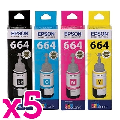 20-Pack Original Epson T664 EcoTank Ink Bottles [5BK+5C+5M+5Y]