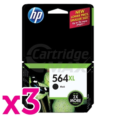 3 x HP 564XL Original Black High Yield Inkjet Cartridge CN684WA - 550 Pages
