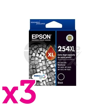 3 x Epson 254XL Original Black Extra High Yield Ink Cartridge - 2,200 pages [C13T254192]