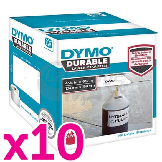 10 x Dymo 1933086 Original Durable Industrial White Label Roll 104mm x 159mm - 200 labels per roll