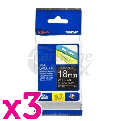 3 x Brother TZe-345 Original 18mm White Text on Black Laminated Tape - 8 meters