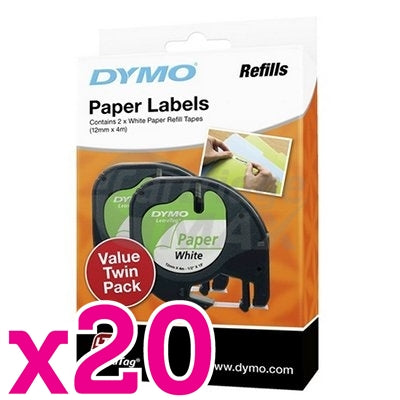 20 x Dymo SD92630 / 10697 Original 12mm x 4m Black On White LetraTag Paper Tape Twin Pack