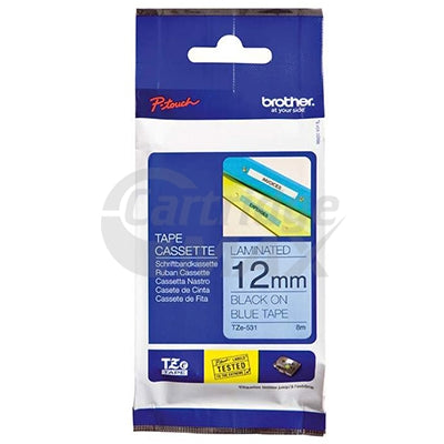 Brother TZe-531 Original 12mm Black Text on Blue Laminated Tape - 8 meters