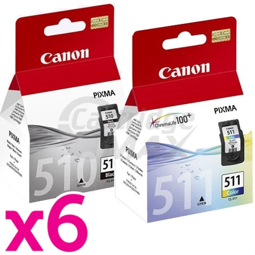 12 Pack Canon PG-510 CL-511 Original Ink Cartridges [6BK,6C]