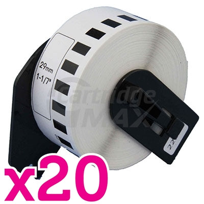 20 x Brother DK-22210 Generic Black Text on White Continuous Paper Label Roll 29mm x 30.48m