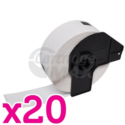 20 x Brother DK-11201 Generic Black Text on White 29mm x 90mm Die-Cut Paper Label Roll - 400 labels per roll