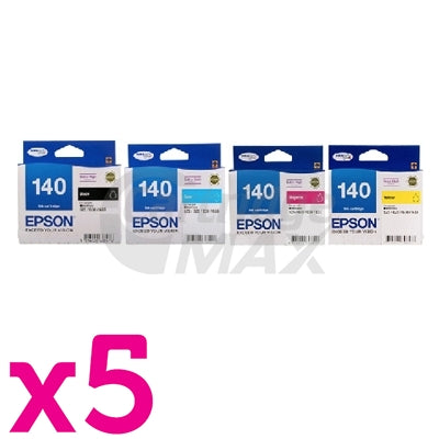 20 Pack Epson 140 (T1401-T1404) Original Extra High Yield Inkjet Cartridges [5BK,5C,5M,5Y]