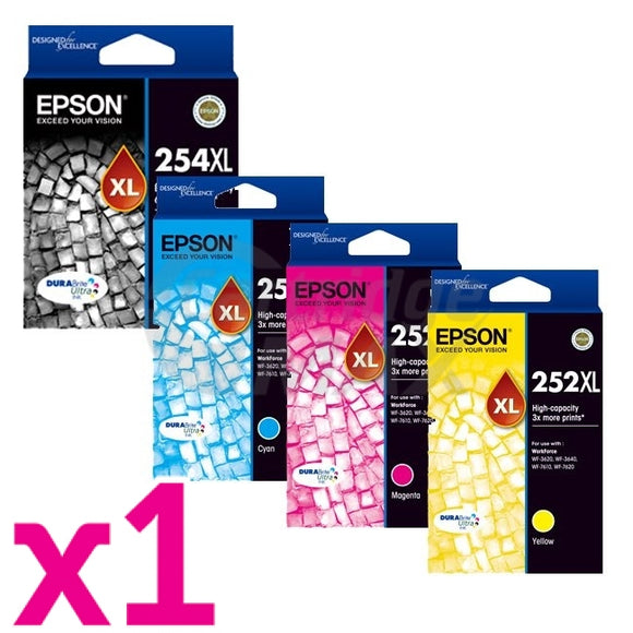 4 Pack Epson 254XL + 252XL Original Ink Cartridges [C13T254192, C13T253292-C13T253492] [1BK,1C,1M,1Y]