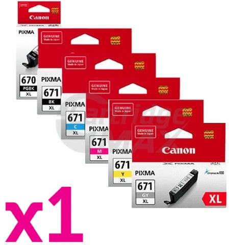 6 Pack Original Canon PGI-670XL, CLI-671XL High Yield Inkjet Combo [1BK,1PBK,1C,1M,1Y,1GY]