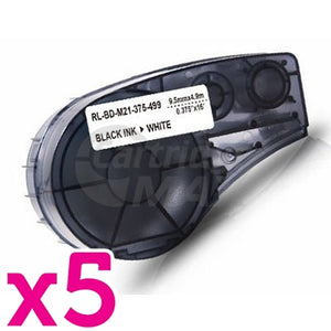 5 x Generic Brady M21-375-499 Black on White Nylon Label Tape 9.5mm x 4.9m