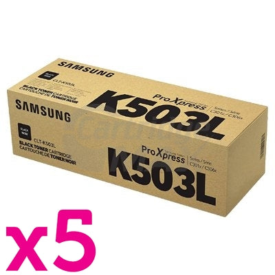 5 x Original Samsung SLC3010ND SLC3060FR Black Toner Cartridge SU149A - 8,000 pages [CLT-K503L K503]