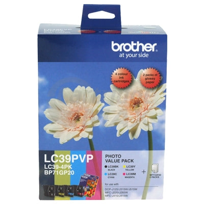 Original Brother LC-39PVP Photo Value Pack [BK+C+M+Y+Photo Paper]