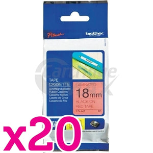 20 x Brother TZe-441 Original 18mm Black Text on Red Laminated Tape - 8 meters