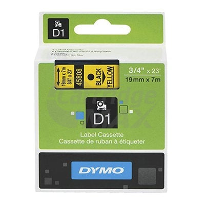 Dymo SD45808 / S0720880 Original 19mm Black Text on Yellow Label Cassette - 7 meters
