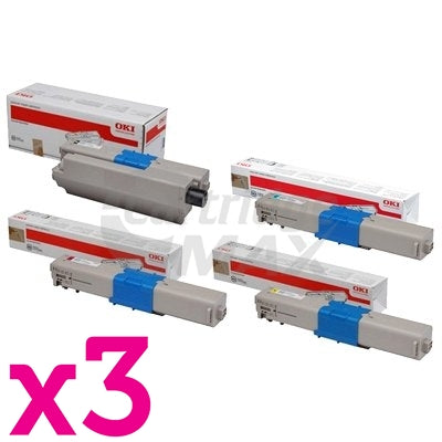 3 Sets of 4 Pack Original OKI C301/ C321 Toner Combo (44973545-44973548) [3BK,3C,3M,3Y]