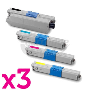 3 sets of 4 Pack OKI Generic C310DN / C330DN / MC361 / MC362DN / C331DN Toner Cartridges (44469805-44469755)