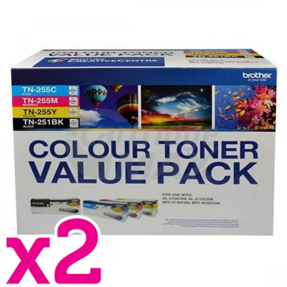 2 x Brother TN-251 / TN-255 Original High Yield Toner Value Pack (N8AE00003) [2BK+2C+2M+2Y]