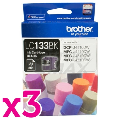 3 x Original Brother LC-133BK Black Ink Cartridge - 600 Pages each
