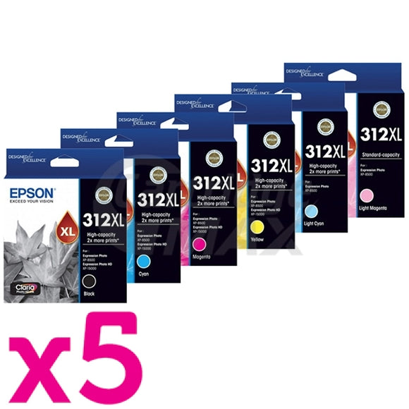 30 Pack Epson 312XL Original High Yield Inkjet Cartridge Combo [5BK,5C,5M,5Y,5LC,5LM]