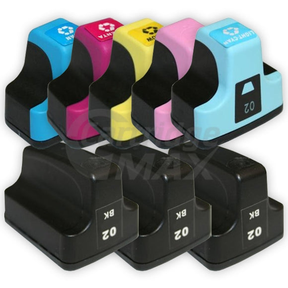 8 Pack HP 02 Generic Inkjet Cartridges C8721WA-C8775WA [3BK,1C,1M,1Y,1LC,1LM]